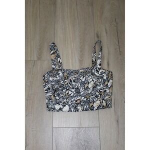 Jason Wu Black Tan Floral Smocked Back Crop Top Zipper XS